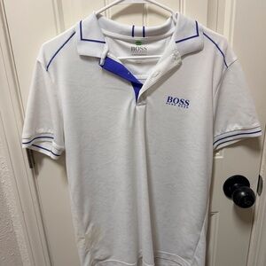BOSS White Polo with Royal Blue Trim and Logo